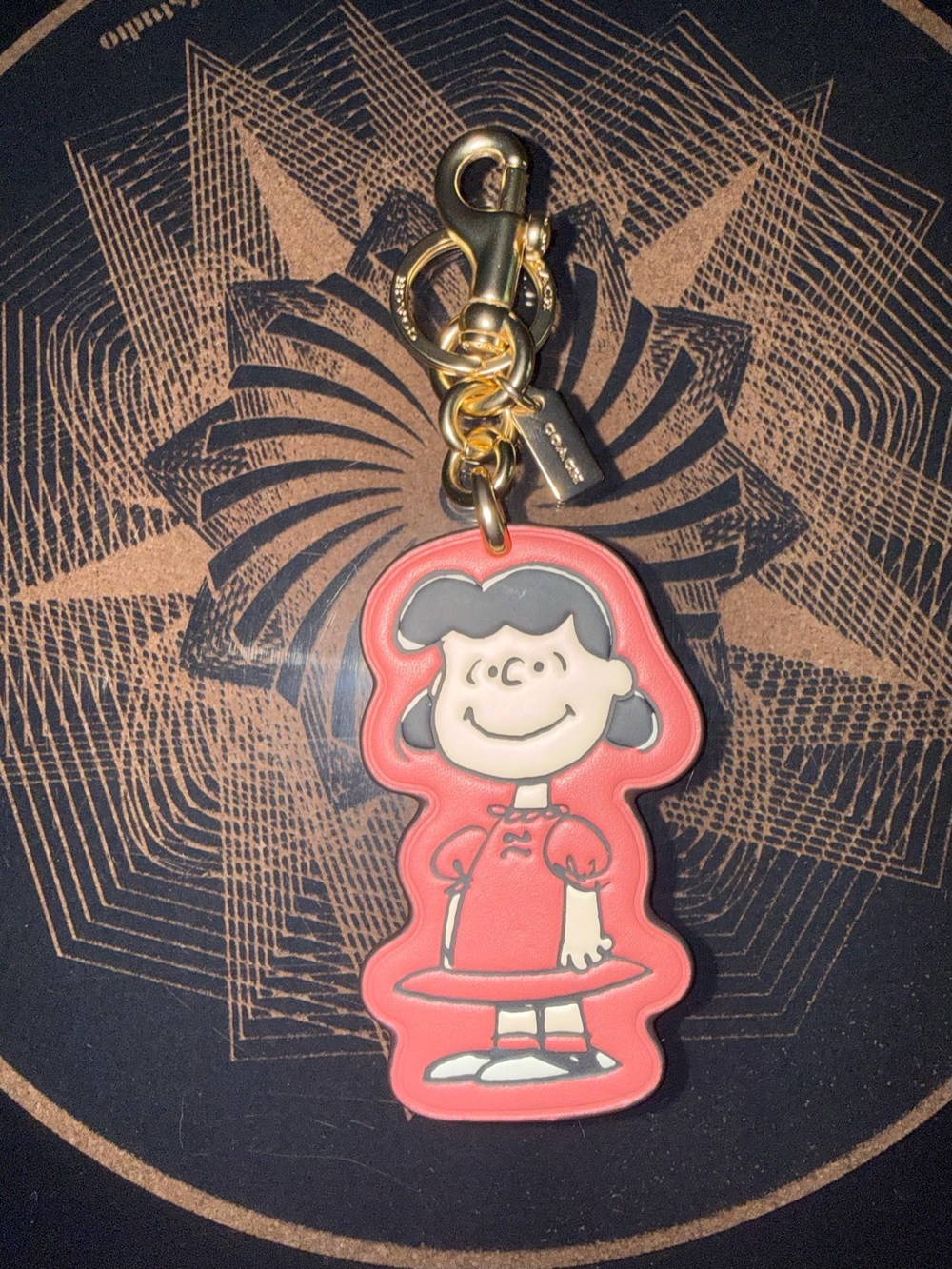 Coach Lucy Peanuts Red Leather Key Charm with Gold Hardware